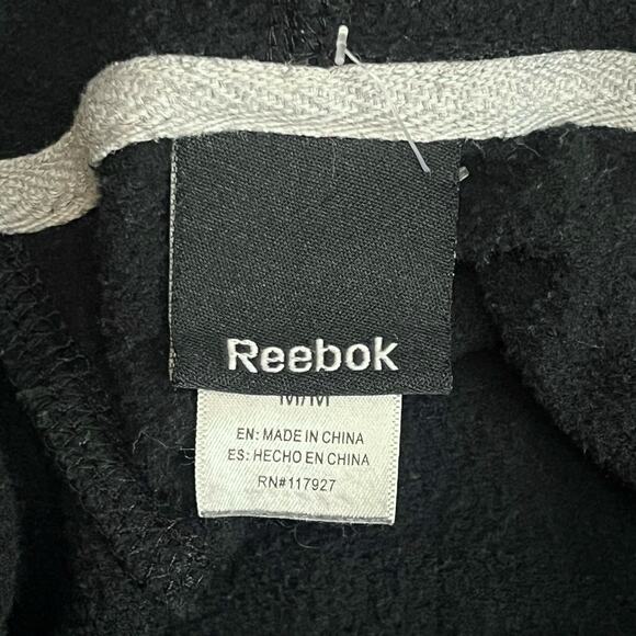 Reebok Black Geometric Hoodie Mens Size Medium Pullover Sweatshirt Athletic Wear - Picture 3 of 15